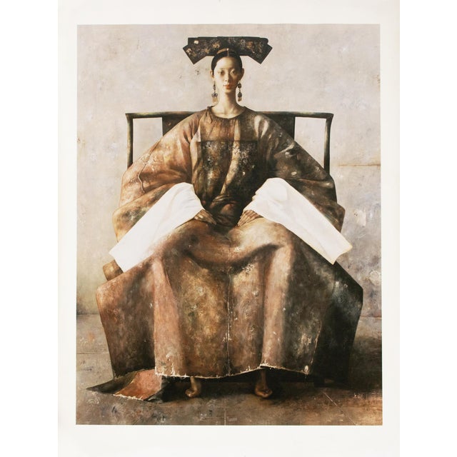 Large C. 2000s After Lu Jian Jun, Portrait of a Woman Seated on a Chair, Print on Canvas For Sale - Image 10 of 10