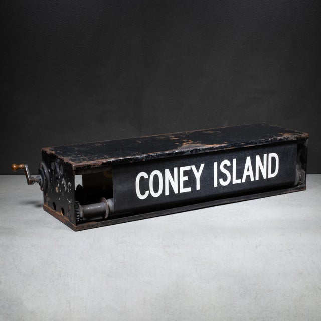 ABOUT Antique metal hand-cranked subway destination roll with bronze handle and multiple stops in Brooklyn, New York City....