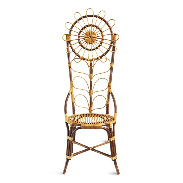 Vintage Balinese whimsical tall back sunflower chair beautifully hand crafted from bamboo in warm natural and stained...