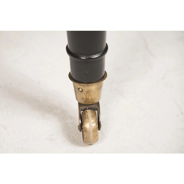 1950s Mid-19th Century Brass Wheeled Black Leather and Ebonized Wood Bench, 1950s For Sale - Image 5 of 11