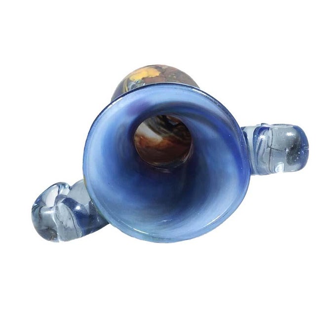 Vintage Tim Lazer Signed Hand-Blown Art Glass Amphora Handle Vase For Sale In Las Vegas - Image 6 of 10