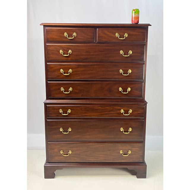 Vintage Henkel Harris Virginia Galleries Mahogany Chippendale Style Chest-on-Chest For Sale - Image 15 of 15