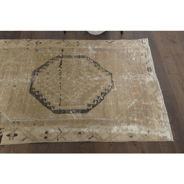1970s Turkish Oushak Handmade Wool Cotton Beige Runner Rug For Sale - Image 4 of 6