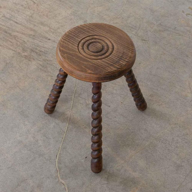 Wood 1950s Tall French Wood Tripod Stool For Sale - Image 7 of 9
