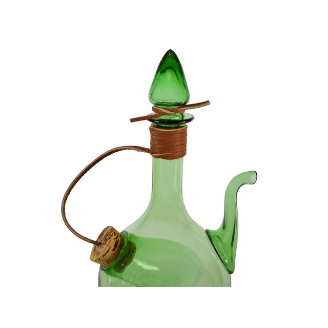 Vintage Hand Blown Italian Green Glass Wine Decanter Carafe With Ice