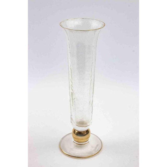 Midcentury Glass Vase with Gold Overlays realized in the mid-20th Century. Signed with acid on the base. Excellent condition.
