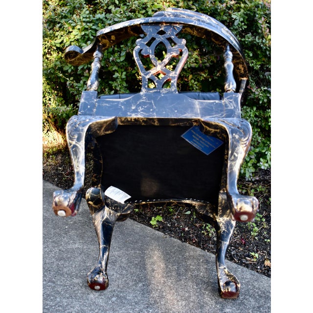 Vtg. Corner Chair Black Lacquer Gilt Chippendale Roundabout For Sale - Image 11 of 16