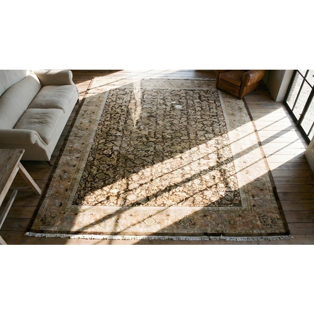 1890s Brown Earth Tone Herati Antique Persian Sultanabad Rug 12' X 15'6" Handknotted Wool Carpet For Sale - Image 9 of 10