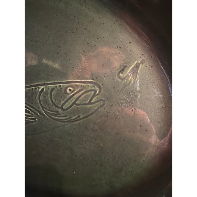 Green Vintage Large Green Platter Majolica Style With Embossed Fish Jumping for Hook For Sale - Image 8 of 11