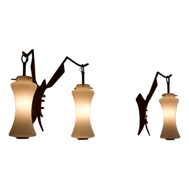Brass and Opaline Wall Lamps from Stilnovo, 1960s, Set of 2 For Sale