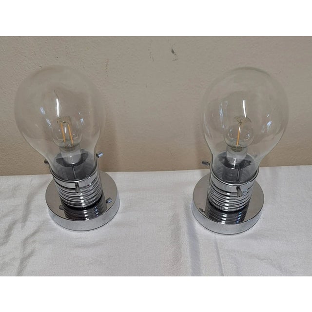 Vintage Light Bulb Bedside Lamps in Chrome-Plated Metal with Clear Pear-Shaped Glass Shade from Wofi-Leuchten, 2000s, Set of 2 For Sale - Image 4 of 8