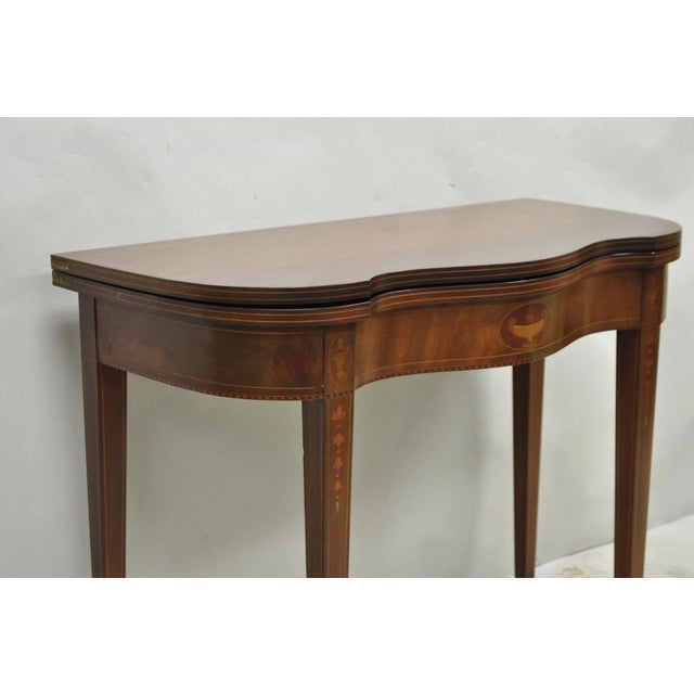 Antique Sheraton Federal Mahogany Urn Inlay Flip Serpentine Console Game Table For Sale - Image 18 of 18