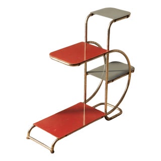 20th Century Bauhaus Tubular Steel Plant Stand with Colored Glass Shelves by Emile Guyot, Czechoslovakia, 1930 For Sale