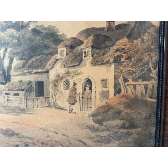 Antique 19th Century Landscape Farm Village Realism Watercolor Painting Country For Sale - Image 4 of 12