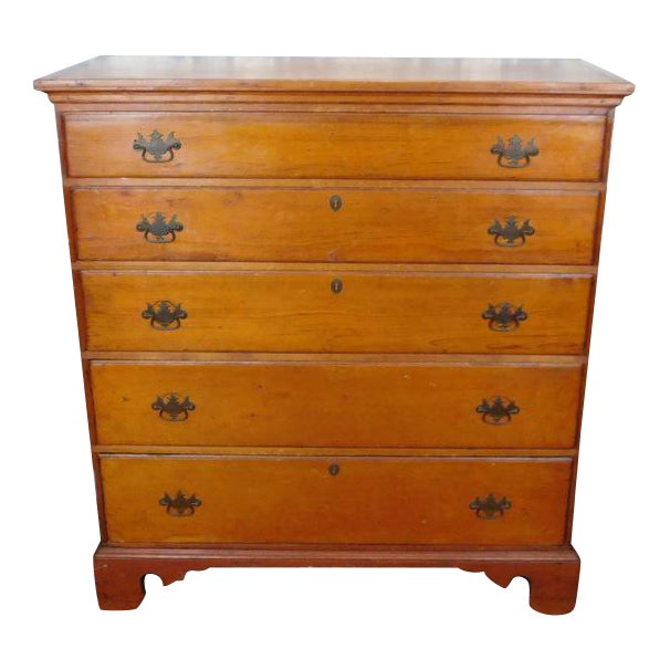 Antique Early 19th Century Primitive Pine Chippendale 5 Drawer Bedroom Chest