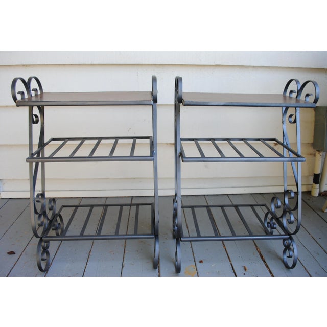 Mid Century Wrought Iron 3 Tier Tables - a Pair For Sale - Image 6 of 11