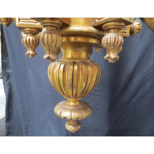 1950s Italian Gilt Wood Six Armed Chandelier For Sale - Image 12 of 12