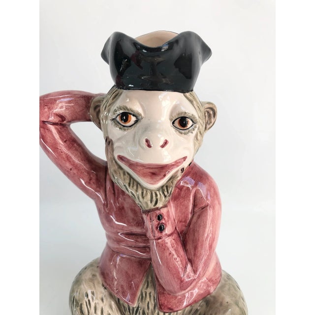English Large Vintage Mottahedeh Majolica Pink & Tan Monkey Pitcher For Sale - Image 3 of 10