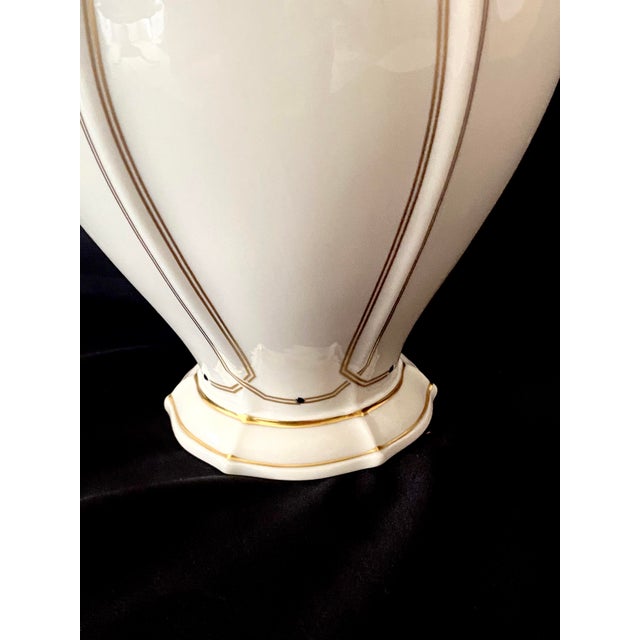 Vintage Large 9 7/8 Inch Lenox Vanguard Collection Ivory Porcelain Art Deco Trim Vase For Sale - Image 11 of 18