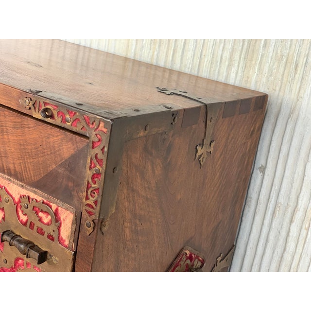 Wood 18th Spanish Bargueno of Columns With Foot Bridge, Cabinet on Stand For Sale - Image 7 of 13