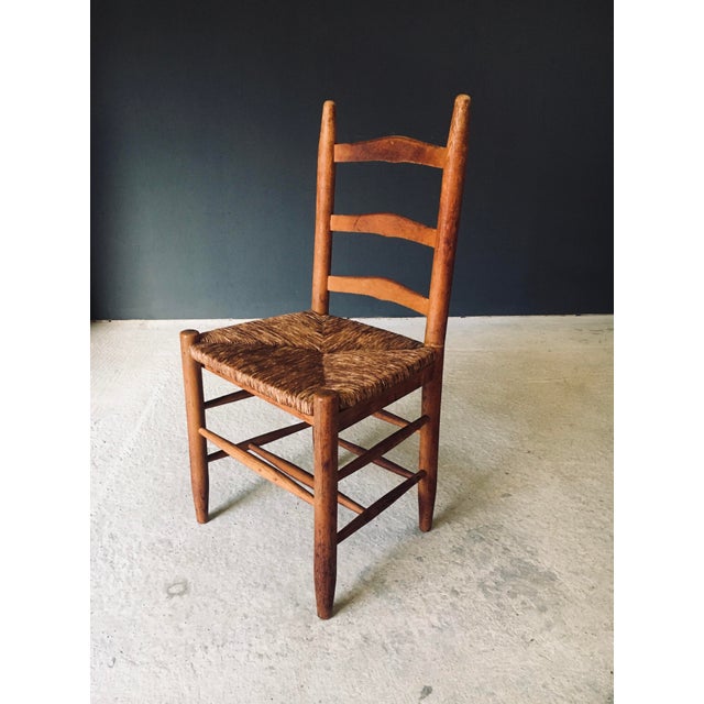 Low Rustic Ladder Back Dining Chairs in Oak and Rush, Belgium, 1950s, Set of 6 For Sale - Image 14 of 18