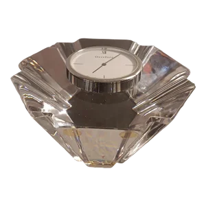 1970s Orrefors Sweden Crystal Paperweight Desk Quartz Clock