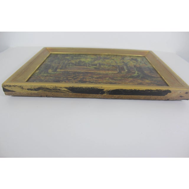 Antique Signed Oil Painting Impressionist Fall Landscape With Trees and Laneway Framed For Sale - Image 9 of 11