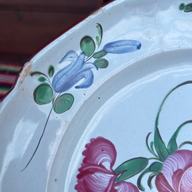 Early 19th Century Antique 19th Century French Faience Floral Tin Glazed Earthenware Plate For Sale - Image 5 of 12