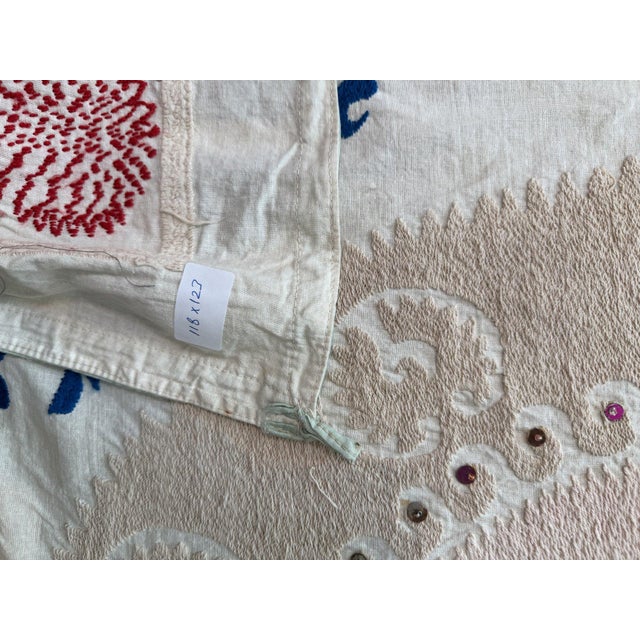 Tan Asian Suzani Embroidered Wall Hanging, 3'10'' X 4'0'' For Sale - Image 8 of 10