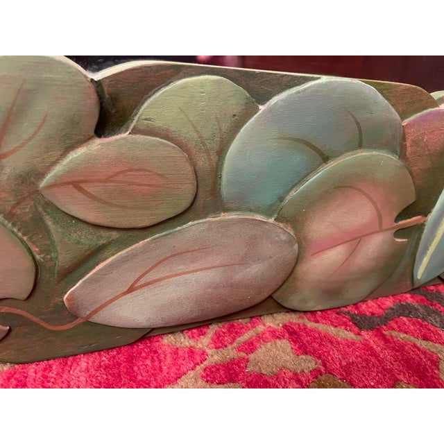 90s Oversized Boho Tropical Leaf Wall Mirror, Hand Carved, Signed Heffner & Vatalaro For Sale In Naples, FL - Image 6 of 12