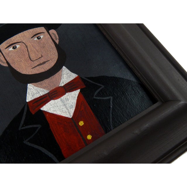 Matt Rix, Naive Portrait of Victorian Gentleman in Top Hat, Oil on Board, Framed For Sale - Image 12 of 14