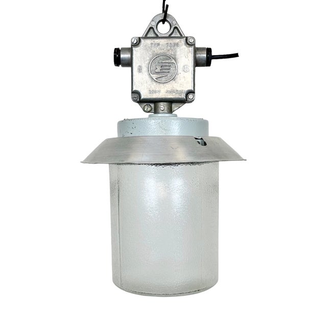 Industrial Aluminium Light with Glass Cover from Elektrosvit, 1970s For Sale