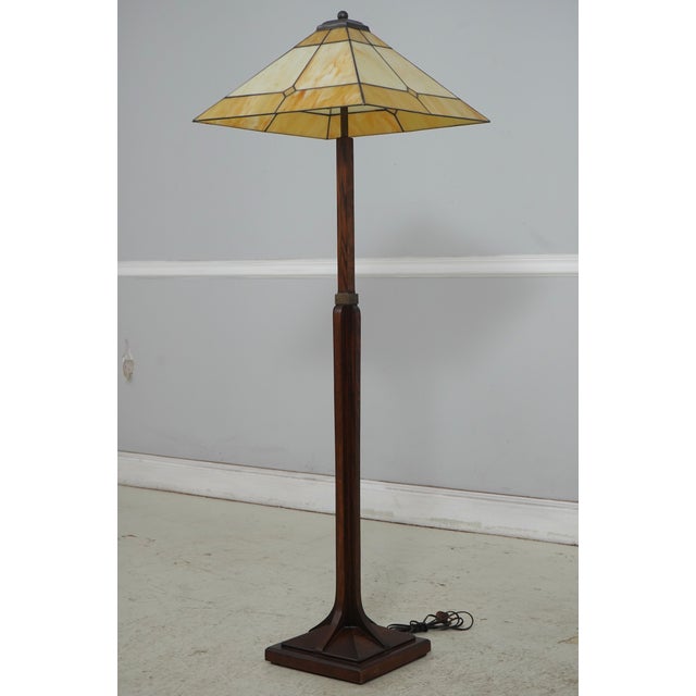 Age: Approx: 30 Years Old Details: Finish no.31 High Quality Construction Nice Slag Glass Top Arts & Crafts Oak Signed...