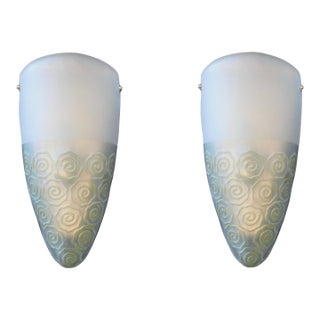 20th Century Frosted Shield Sconces, a Pair For Sale