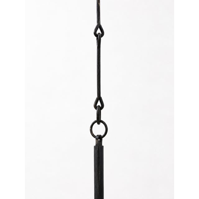 Wrought Iron 4-Arm Candle Chandelier with Green and Amber Glass Pendants by Gunnar Ander for Ystad-Metall, Sweden, 1960s For Sale - Image 9 of 10