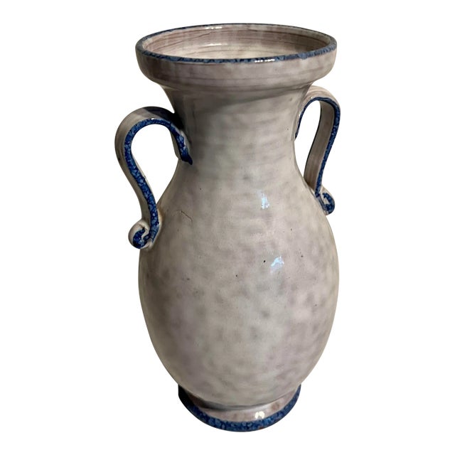 Folk Art Studio Pottery Blue and White. Loving Cup Vase For Sale