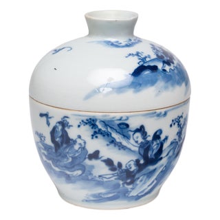 Chinese Blue & White Eight Immortals Jar, C. 1900 For Sale