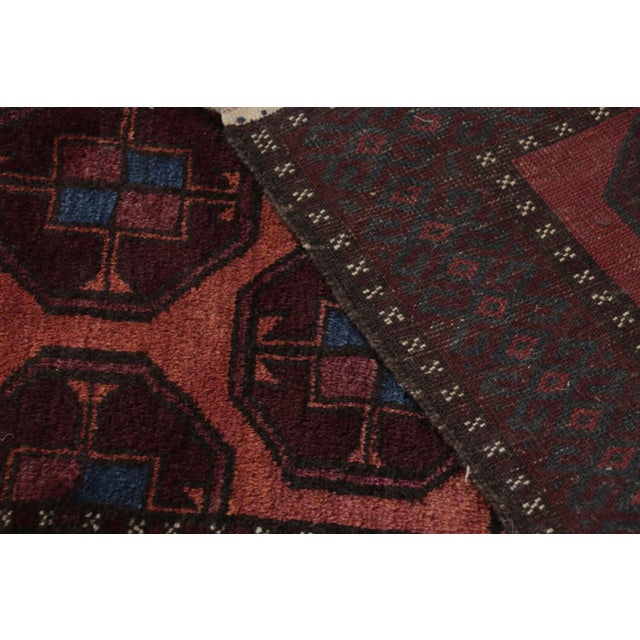 Red Hand-Knotted Antique Baluch Rug in Red Blue Tribal Geometric Pattern For Sale - Image 8 of 10