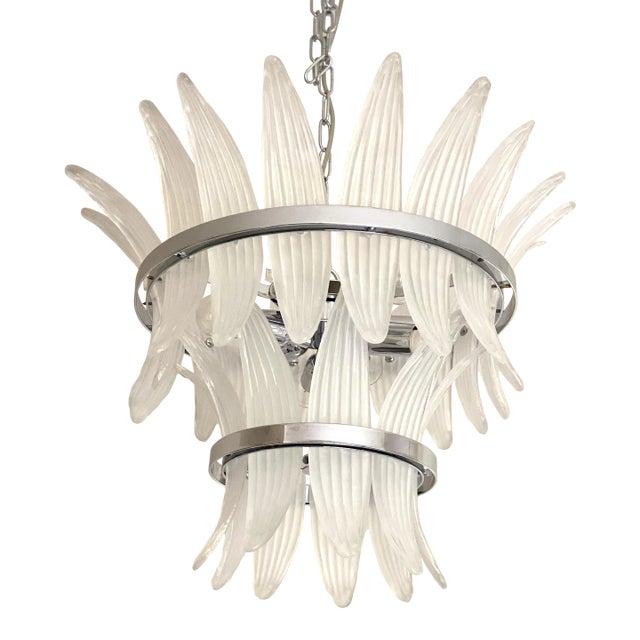 Contemporary Sanded “Palmette” Murano Glass Chandelier For Sale