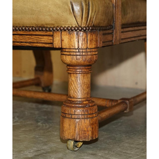 Victorian English Oak Hand Dyed Leather Library Reading Armchair For Sale - Image 13 of 18