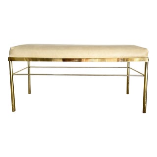 Hollywood Regency Gold Bench With Vinyl Faux Leather Seat Cushion For Sale
