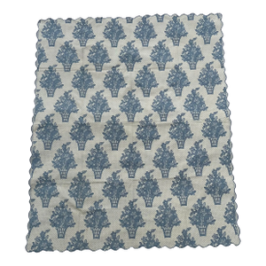 Vintage Blue and White Floral Basket Textile