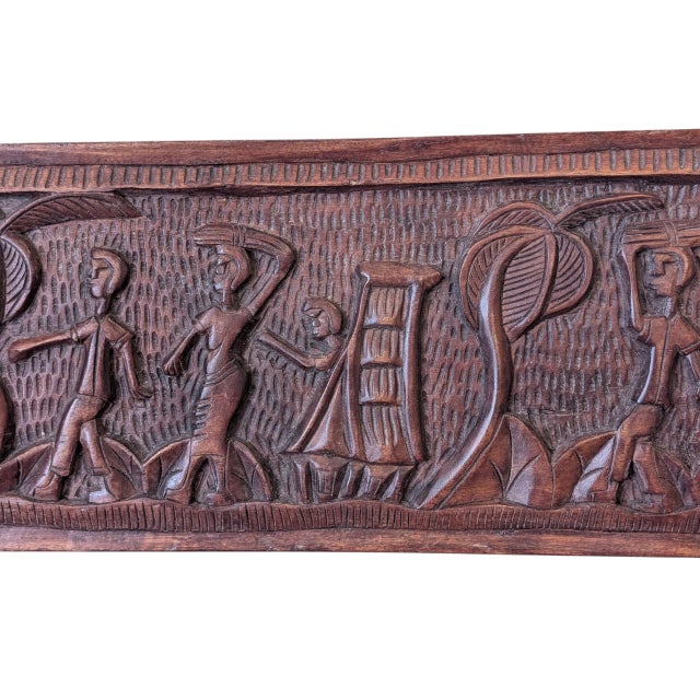 African Vintage West African Hand-Carved Bas-Relief Wood Plaque For Sale - Image 3 of 10