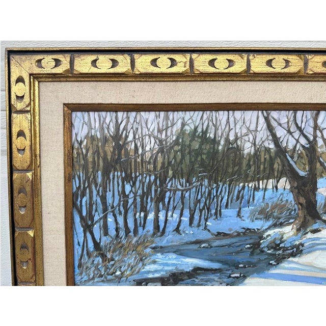 Large Framed Winter Landscape Monica Cascio Oil Painting “Dalton’s Creek” Texas For Sale - Image 9 of 18