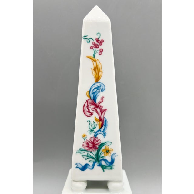 Ceramic Vintage White Ceramic Obelisk With Colorful Floral Pattern For Sale - Image 7 of 10