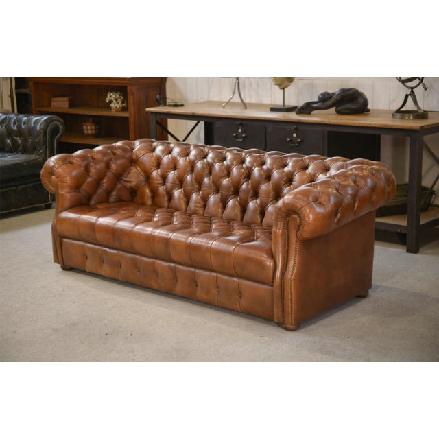 Chesterfield Sofa in Tan Tufted Leather, 1990s For Sale - Image 9 of 12
