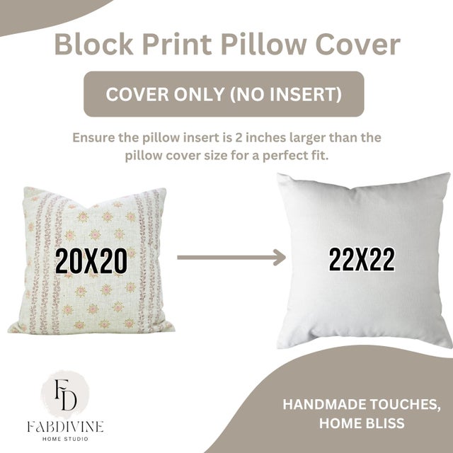Fabdivine Artisan Block Printed Viscose Linen Pillow Cover 22x22 – Happy Bloom Decorative Throw Case For Sale - Image 9 of 9