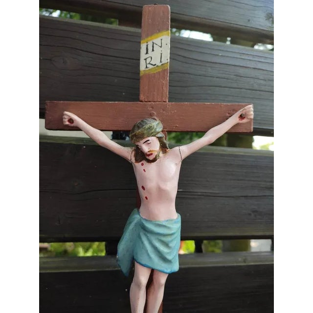 Pre-War Wooden Standing Crucifix, 1890s For Sale - Image 5 of 9