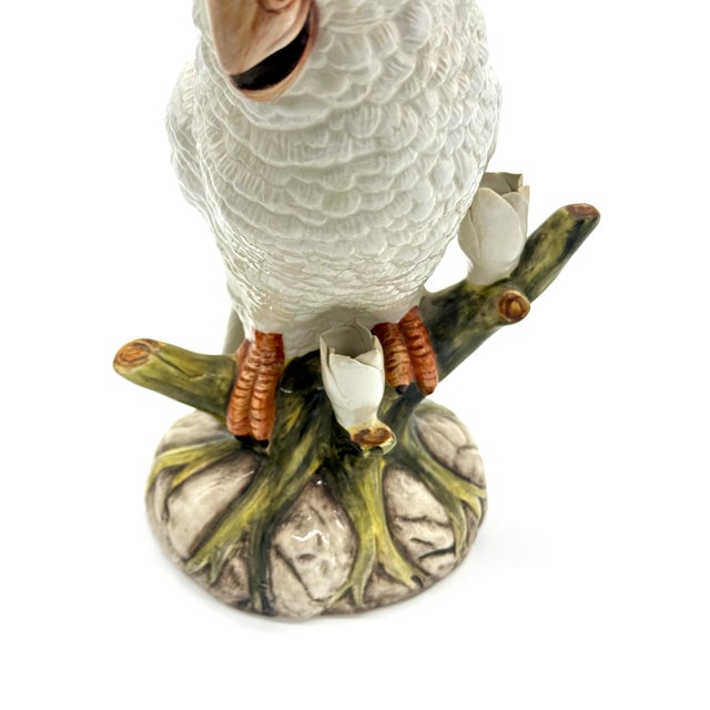 1980s Vintage Ethan Allen Italian Porcelain White Cockatoo Bird Sculpture, 16" For Sale - Image 5 of 8