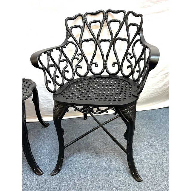 Vintage Set of 'Barrycraft' Style Cast Aluminum Outdoor Table and Two Chairs- 3 Pieces For Sale - Image 9 of 18
